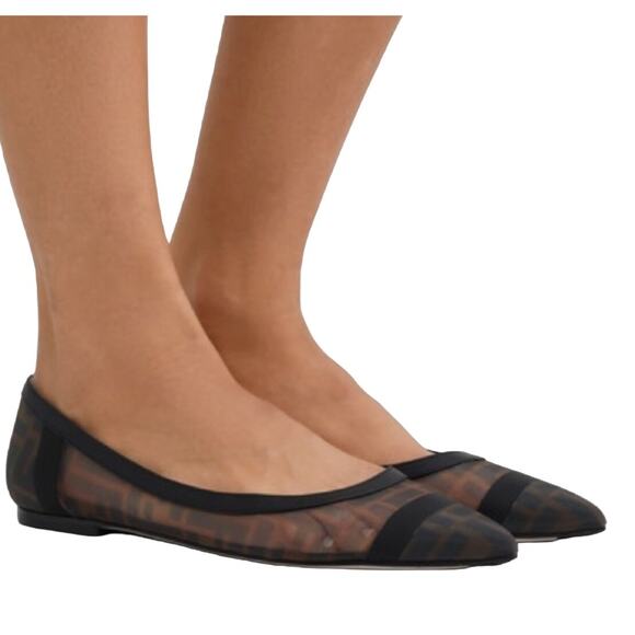 Fendi Mesh Logo Zucca Colibri Ballet Flats - Picture 1 of 6